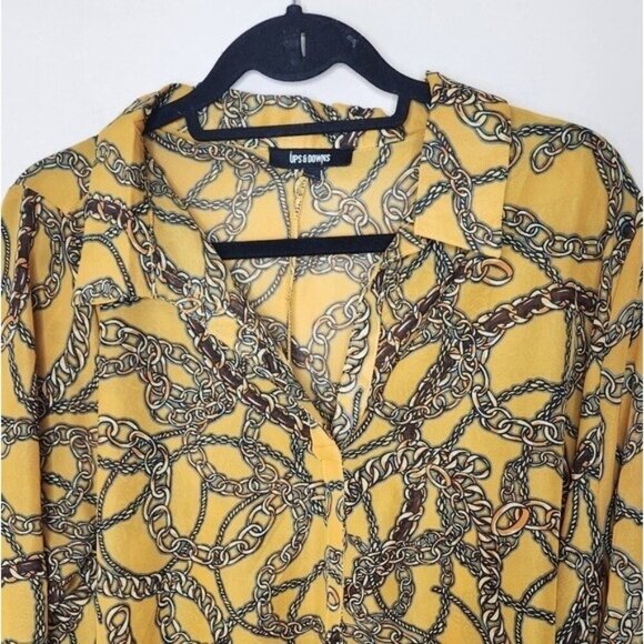 Ups & Downs long sleeve button down  high to low chain print blouse size 1X - Picture 3 of 7